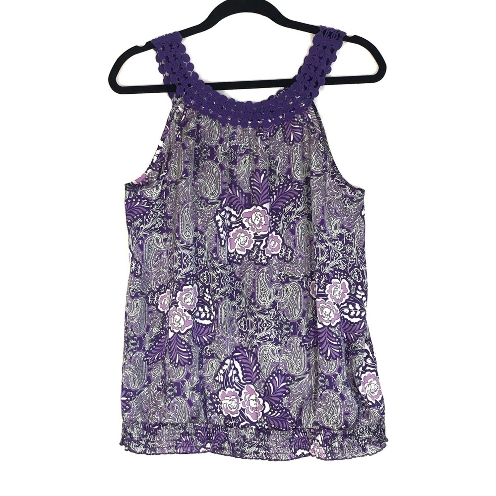 Apt. 9 Purple Paisley Patterned Sleeveless Blouse, Petite Large - Picture 5 of 13